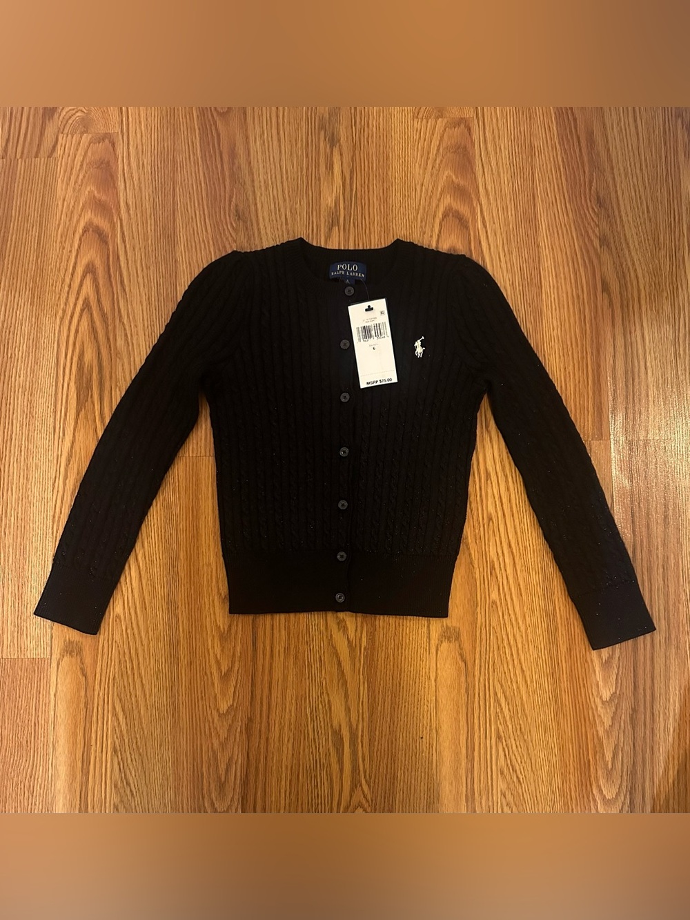 Polo Ralph Lauren Girls Metallic Mini Cable Cardigan, Size 6